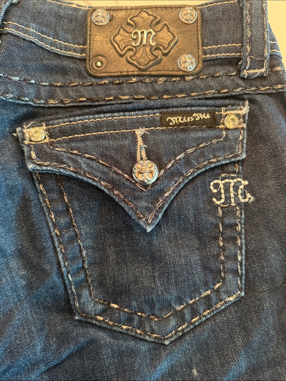 Miss Me Dark Blue Boot Cut Jeans with Embroidered Pocket